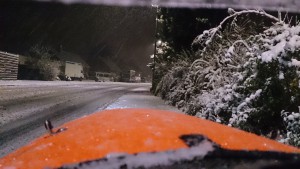 Årets første sne tur 2015. Hjem fra velomobilcenter.dk